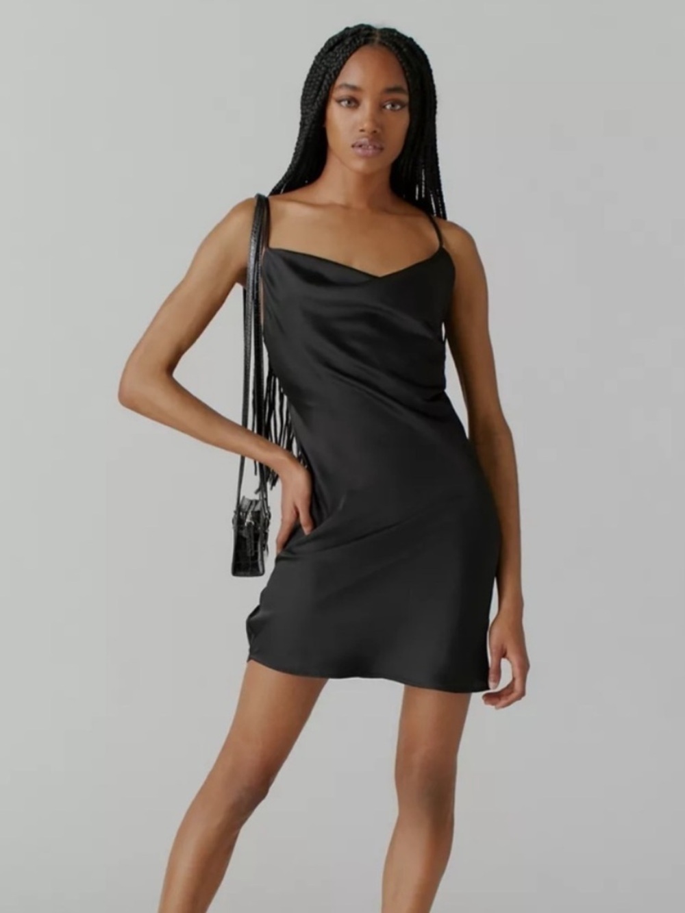 NWOT Urban Outfitters Mallory Black Satin Cowl Neck Slip Dress